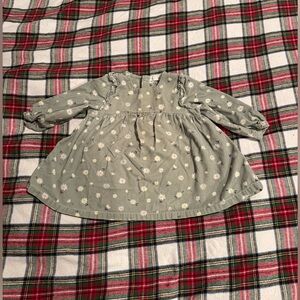 Angel Dear corduroy dress, green with pink flowers 12-18m